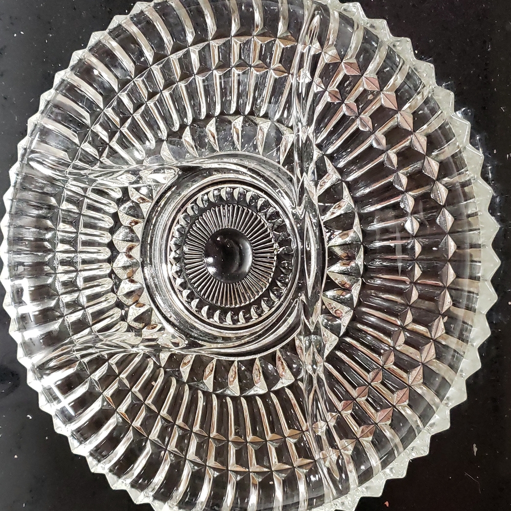 Vintage 12" 4 Part Veggie Glass Platter w/Dip Section in the Middle